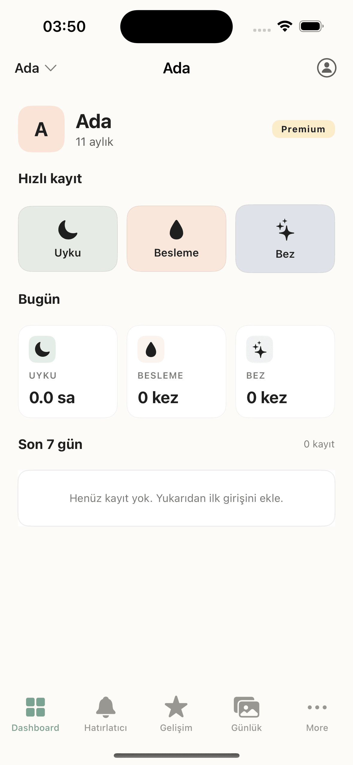BebeRehber iOS dashboard