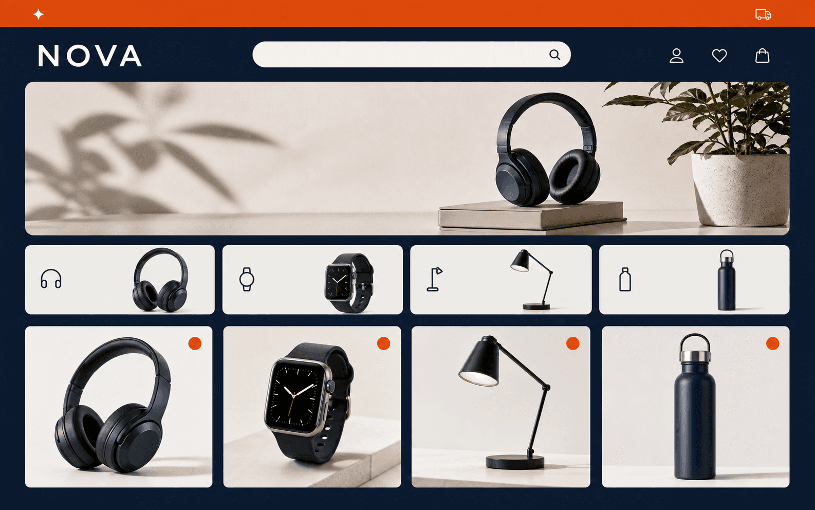 NOVA e-ticaret mağazası vaka çalışmasının lacivert ve turuncu proje kapağı